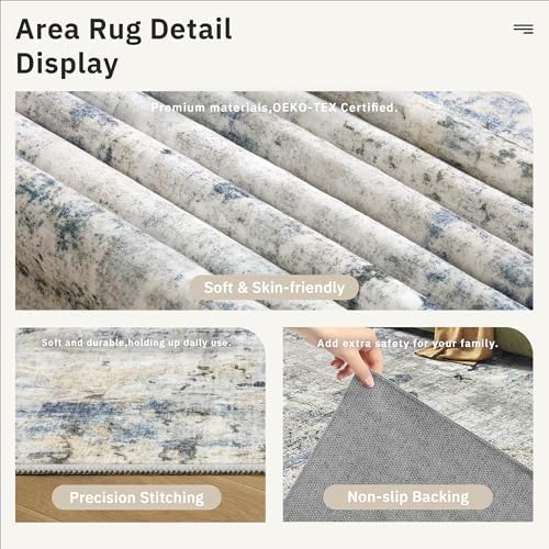 Soalmost Abstract Rug 5x7 Washable Area Rugs for Living Room, Blue/Yellow - Image 6