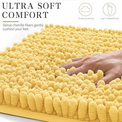 Yimobra Bathroom Rugs Non Slip Washable - Ultra Soft Absorbent Chenille Bath Mat, Quick Dry Shaggy Floor Carpet for Tub Shower, Yellow Home Decor Accessories, 24x17 Inch - Image 3