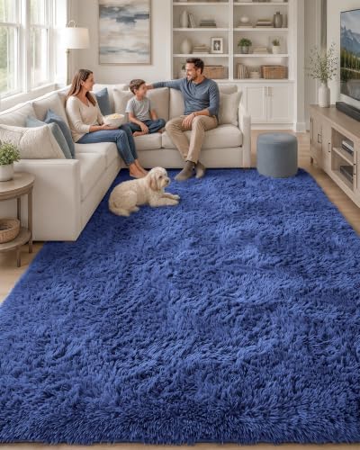 OLANLY 8x10 Machine Washable Large Area Rugs for Living Room, Bedroom, Soft Fluffy Shaggy Bedside Rug, Indoor Floor Carpet for Kids Girls and Boys, Dorms, Nursery, Home Decor Aesthetic, Navy Blue - Image 5