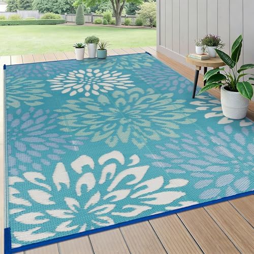HEBE Waterproof Outdoor Rug 5'x8', Floral Reversible Plastic Patio Rug by HEBE