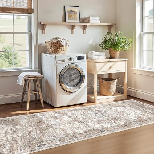 Washable 3x14 Runner Rug: Non Slip Vintage Tea Brown Entry Area Rug - Image 6