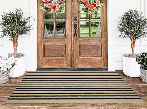 BUAGETUP Washable Outdoor Rug 3'x5'Black and Tan Striped Porch Rug Area Rug - Image 7