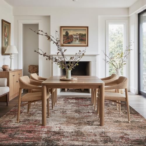 9x12 Rust Red Multi Washable Area Rug for Living Room, Vintage Print - Image 6