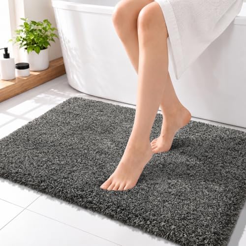 Yimobra Bathroom Rugs Non Slip 36x24, Soft Bath Mat, Light Gray&Black Gray by Yimobra