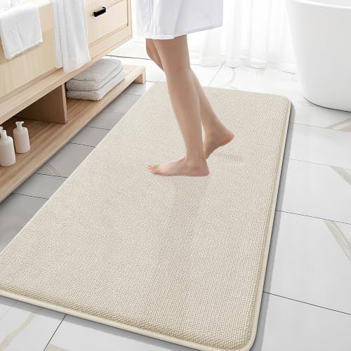 OLANLY Memory Foam Bathroom Runner Rugs 47x20, Absorbent Long Mat, Ivory by OLANLY