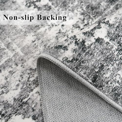 Abstract 2x4 Entryway Area Rugs: Washable Water Resistant Kitchen Rug Non-Slip Durable Doormat Ultra Soft Bedroom Beside Carpet Indoor Low Pile Floor Mat for Bathroom Stove Sink Area(2x4,Black/Grey) - Image 3