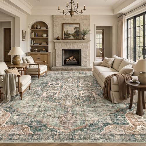 UERMEI 10x14 Area Rug for Living Room Washable Vintage Non Slip Green by UERMEI