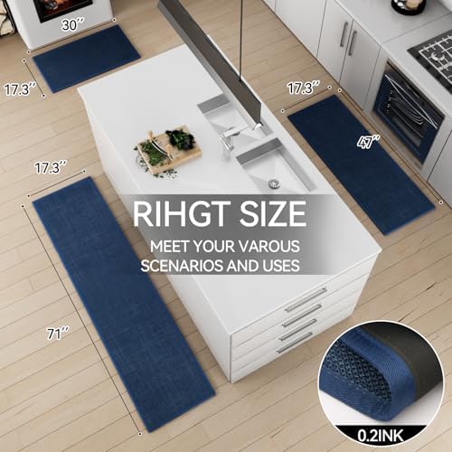 Kitchen Mats Set of 2 PCS for Floor, Washable Non Slip Rugs, Dark Blue - Image 3