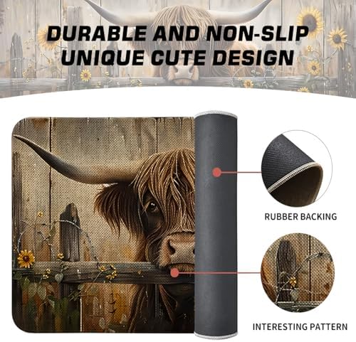 Farmhouse Kitchen Rugs Sets of 2 Non Slip Washable, Country Rustic Brown Highland Cow Kitchen Mats for Floor 2 Piece Home Decor - Image 5