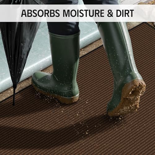Front Door Mat 3' x 5', Dirt Trapper Dog Door Mat for Mud Wet Shoes & Paws, Low Profile Heavy Duty Indoor Outdoor Mats, Absorbent and Fade Resistant, Non-Slip Commercial Floor Mat, Brown - Image 4