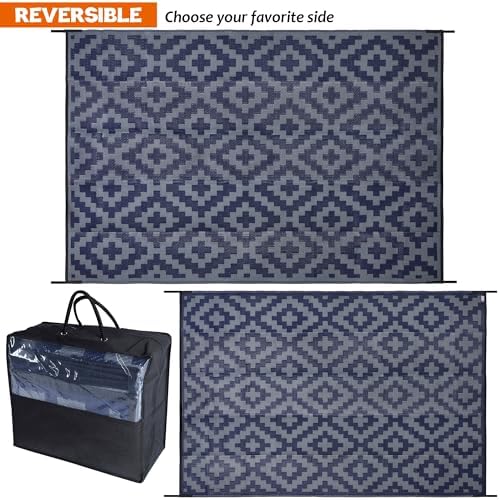 SAND MINE Reversible Mats, Plastic Straw Rug, Modern Area Rug, Large Floor Mat and Rug for Outdoors, RV, Patio, Backyard, Deck, Picnic, Beach, Trailer, Camping (6' x 9', Blue Grey Lattice) - Image 3