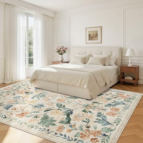6x9 Area Rugs Boho Floral Washable Living Room Rug Neutral Carpet Nursery - Image 2