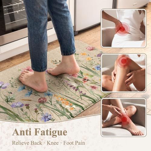 KIMODE Anti Fatigue Kitchen Mats, Farmhouse Floral Kitchen Rugs Sets of 2 - Image 2