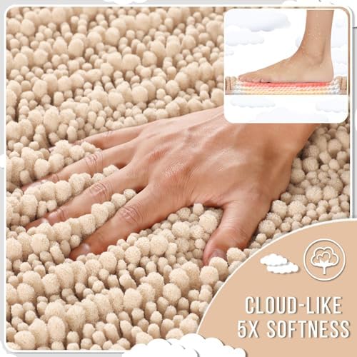 Yimobra Bathroom Rugs Non Slip Washable 32x20 Inch - Ultra Soft Absorbent Chenille Bath Mat, Quick Dry Shaggy Floor Carpet for Tub Shower, Light Brown Home Decor Accessories - Image 5