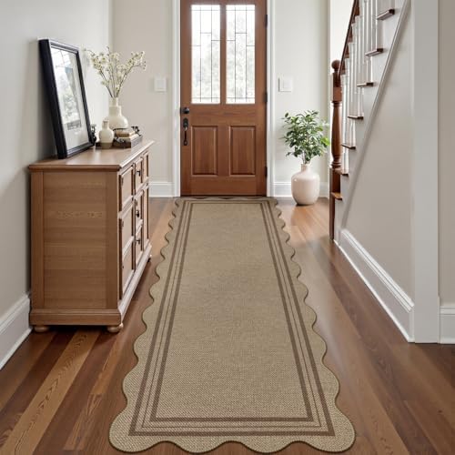 Scalloped Easy Jute 2.6x8 Kitchen Runner Rug, Washable Rugs for Entryway Non Slip Outdoor Indoor Long Rug, Farmhouse Modern Carpet for Hallway Bedroom - Image 3