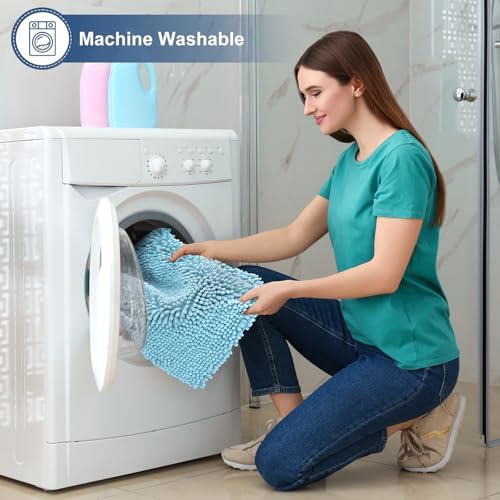 Smiry Luxury Chenille Toilet Rugs U-Shaped 20x20, Soft Absorbent Non-Slip Contour Bathroom Rugs for Toilet, Machine Washable Contoured Bath Mats, Sky Blue - Image 6