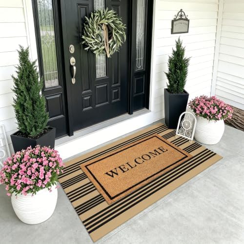KOZYFLY 3'x5' Striped Area Rug, Brown and Black Woven Cotton Outdoor Rug - Image 2