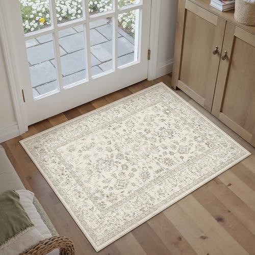 PureCozy 2x3 Taupe Area Rug Washable Vintage Non Slip Carpet - Image 3