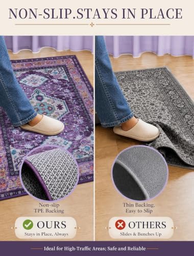 Tangsoo Purple 2x3 Washable Rugs for Entryway, Vintage Non Slip Small Rug - Image 5