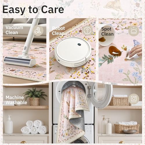 Soalmost Dog 5x7 Pink Area Rugs for Baby Girl Nursery, Washable Soft Rug - Image 6