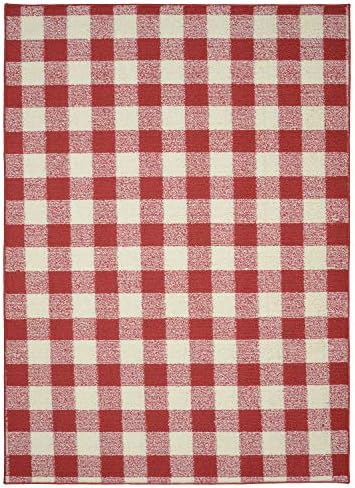Garland Rug Country Living – Checkered Buffalo Plaid Design, Non-Slip Rubberback, Traditional 5x7 Area Rug for Living Room, Bedroom, Kitchen, Dining Room,Nursery,Chili Red/Ivory by Garland+Rug