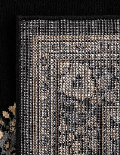 Unique Loom Reza Collection Traditional Persian Style Area Rug, 2 ft 7 in x 10 ft, Black/Beige - Image 6