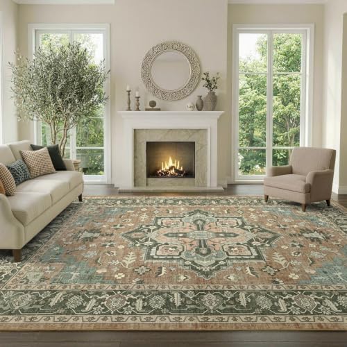 8x10 Ft Large Area Rugs for Living Room, Soft Non-Slip Machine Washable Rug, Vintage Stain Resistant Carpets for Bedroom Nursery Dining Room Home Decor (Brown) - Image 2