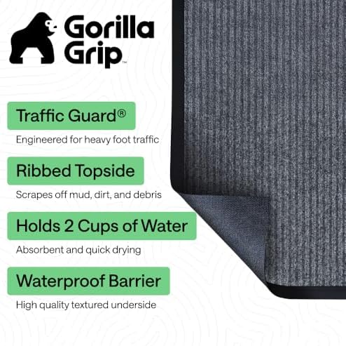 GORILLA GRIP Traffic Guard Indoor Outdoor Heavy Duty Door Mat 29x17 Lt Gray - Image 2