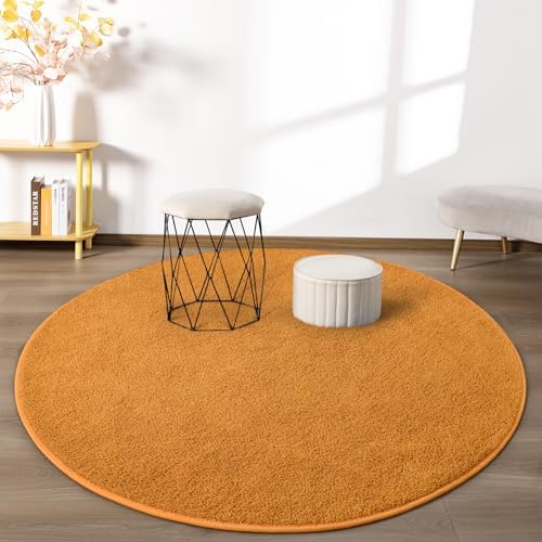 FlyDOIT Round Area Rugs for Bedroom Living Room, 4x4 Orange Super Soft Comfy Thickened Memory-Foam Indoor Circle Carpets, Modern Aesthetic Minimalist Carpet for Boys Girls Adults Nursery Home Décor - Image 2