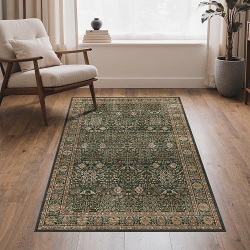 Bavni 3x5 Washable Area Rug for Living Room, Dark Green Brown by BAVNI