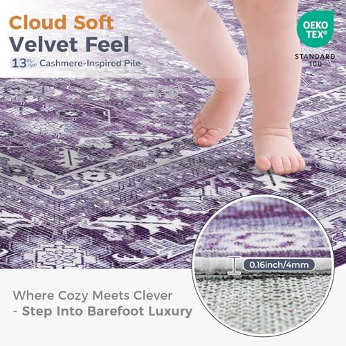 OPPODREAM Vintage Purple Area Rugs 6' Round, Washable Rug for Living Room - Image 2