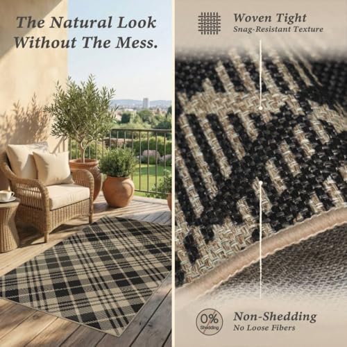 Easy Jute 2x3 Entryway Rug, Black Plaid Washable Non Slip Farmhouse - Image 4