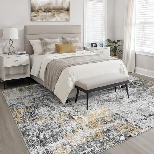 LOONGRUG 7x9 Area Rug Washable Neutral Modern Living Room Rug Black Gold - Image 4