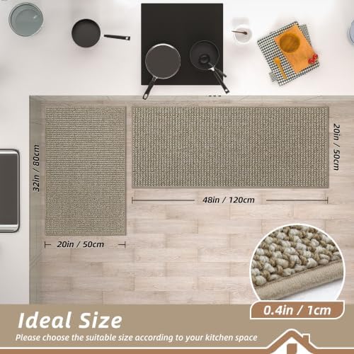 BEQHAUSE Kitchen Rugs and Mats 2PCS Non-Slip, 20"x32"+20"x48", Light Beige - Image 2