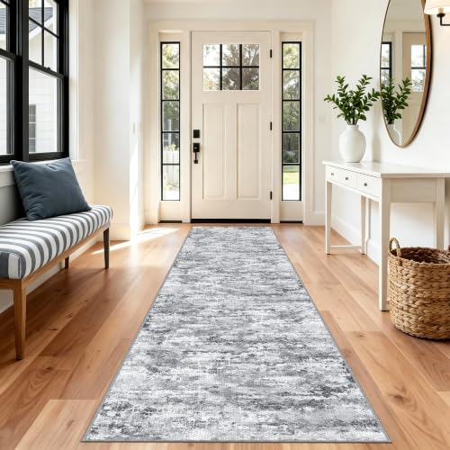 Hallway Runner Rug 3x10 Textured Non Slip Carpet Runner,Abstract Gray - Image 3