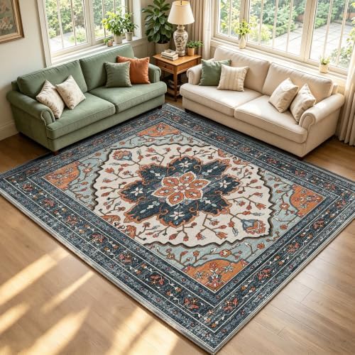 YARNSCAPE 6' x 9' Machine Washable Area Rug, Non-Slip Low-Pile Carpet by YARNSCAPE