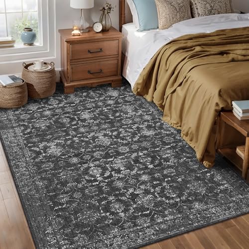 6x9 Washable Bedroom Area Rug Non-Slip Vintage Black Large Carpet - Image 2
