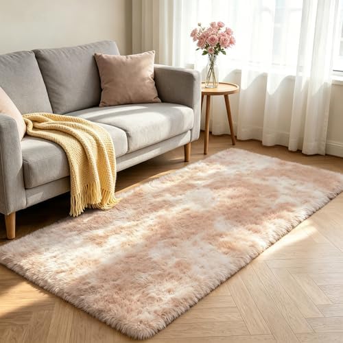 Shag Runner Rug for Bedroom Living Room 2x6 Upgrade Non-Slip Fluffy Soft Bedside Rugs,Mottling Camel Shaggy Carpet for Livingroom Dorm Home Decor Aesthetic - Image 2