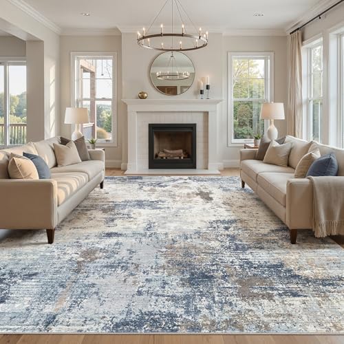 UERMEI 10x14 Area Rug Living Room Rugs - Washable Neutral Modern Abstract Soft Thin Large Rug Indoor Floor No Slip Rug Carpet for Bedroom Under Dining Table Home Office Decor - Denim Blue - Image 5