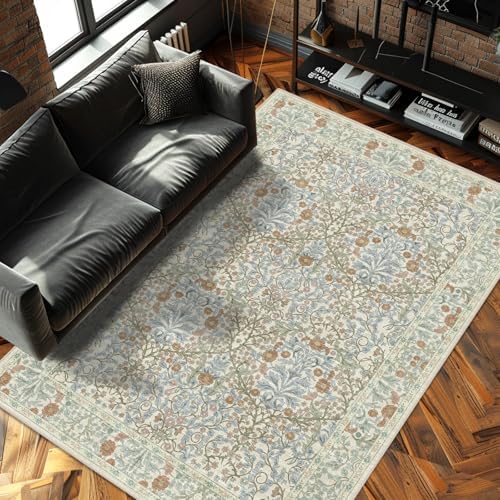 4x6 Area Rug for Bedroom Washable Carpet (Beige Blue) by Unknown