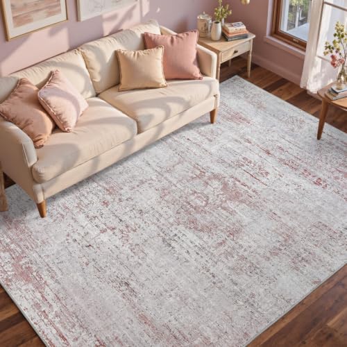4x6 Ft Abstract Washable Area Rugs for Living Room Pink - Image 2
