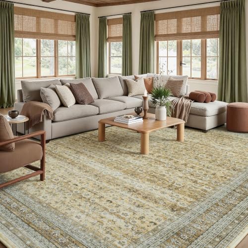 9x12 Area Rugs for Living Room Bedroom, Washable Vintage Boho Beige - Image 2