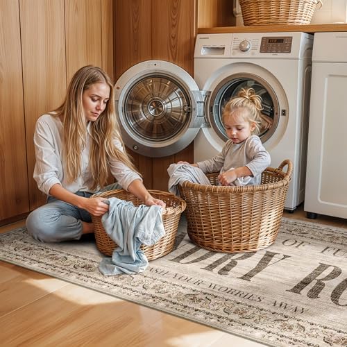 Non Slip Laundry Room Rug - 20x60 Farmhouse Washable Carpet Ultra Soft Duable Floor Mat for Mudroom Washroom Bathroom 20"x60" Natural Wood Brown - Image 3