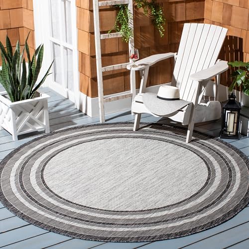 SAFAVIEH Courtyard Outdoor Round Rug 6'7", Light Grey & Black CY8475-37612 - Image 7