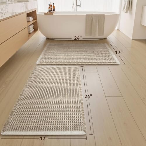 Upgraded Waffle Bath Mat Set of 2 Absorbent Non Slip Bathroom Mat 17" x 24" - Image 2