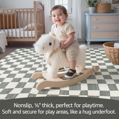 jinchan 6x9 Area Rug Washable Modern Checkered Rug for Kids Room, Grey - Image 4