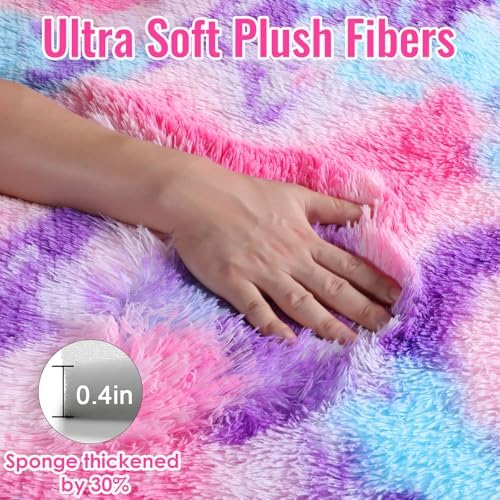 PAGISOFE Rainbow Purple Round Rug for Bedroom Girls 6Ft, Fluffy Cute Colorful Pastel Princess Carpet, Shaggy Girls Rug for Kids Room, Fuzzy Playroom Nursery Dorm Rugs, Hot Pink Purple Kids Room Decor - Image 5