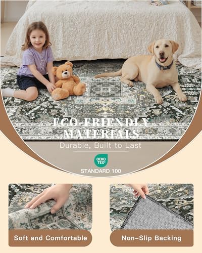 Madane Washable Runner Rugs 2x10 for Hallway Kitchen Grey Green/Black Olive - Image 6