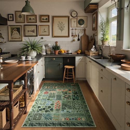 Zealude Floral Boho 3x5 Sage Green Bathroom Rugs, Washable Botanical Area Rugs for Entryway Bedroom, Non Slip Kitchen Floor Mat Indoor Throw Carpet for Laundry Living Room (Green,3 x 5) - Image 4