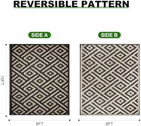 RURALITY Outdoor Rugs 8x10 Feet for Patios Clearance,Plastic Straw Waterproof Mats for Backyard,Porch,Deck,Balcony,Black&Beige - Image 2